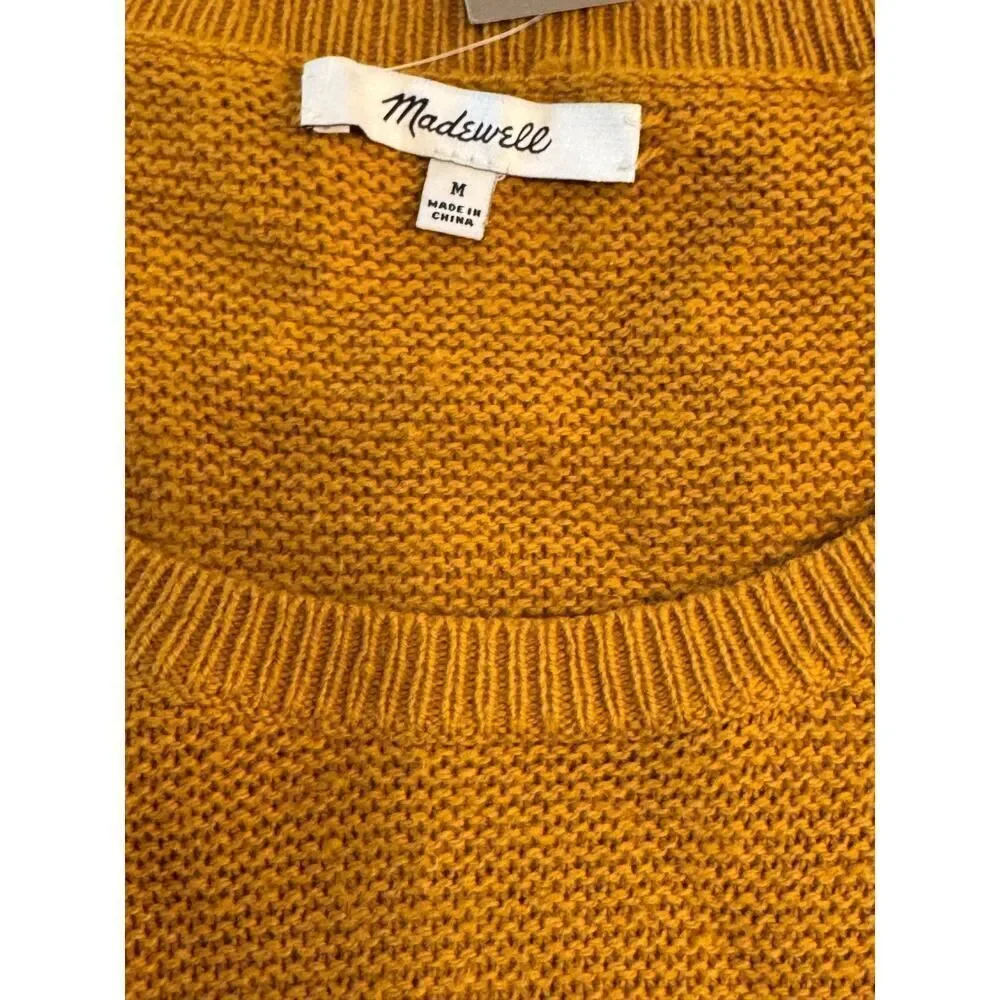 Madewell Women’s Mustard Yellow Knit Sweater Pullover Size Medium Cotton Blend - Picture 5 of 7